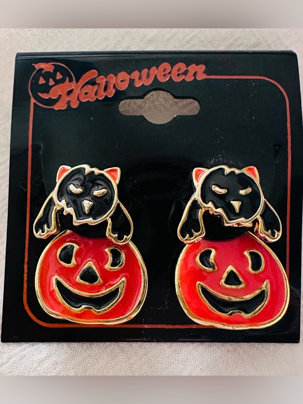 Halloween Earrings Black Cat Pumpkin Pierced